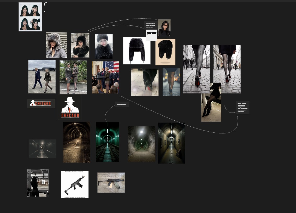 Creative moodboard combining character, costume, movement and location references